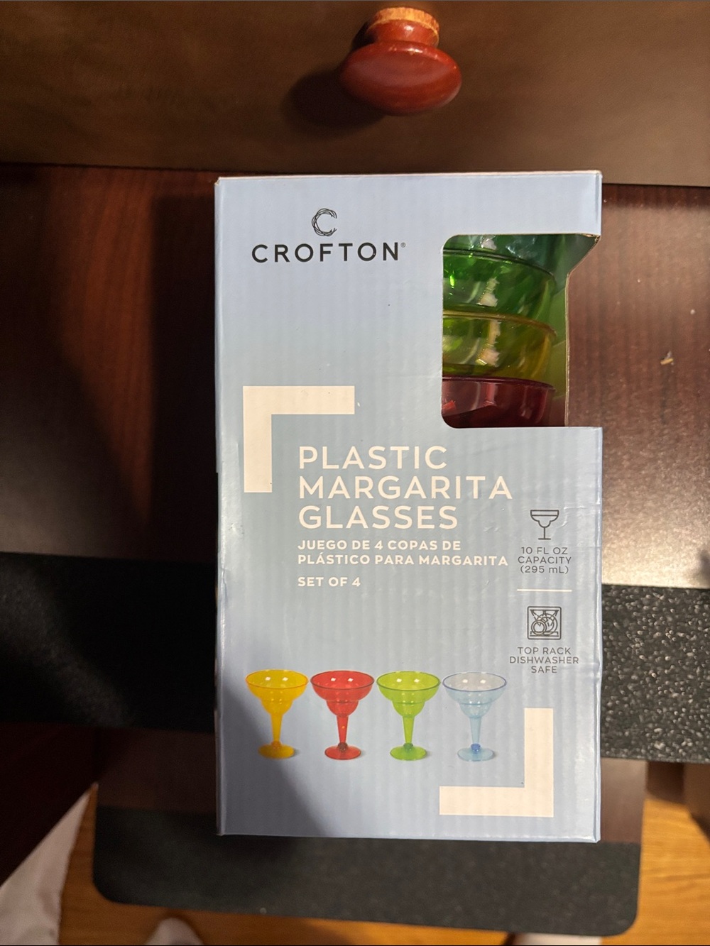 Crofton Multicolor Plastic Margarita Glasses - Yellow, Red, Green, Light Blue